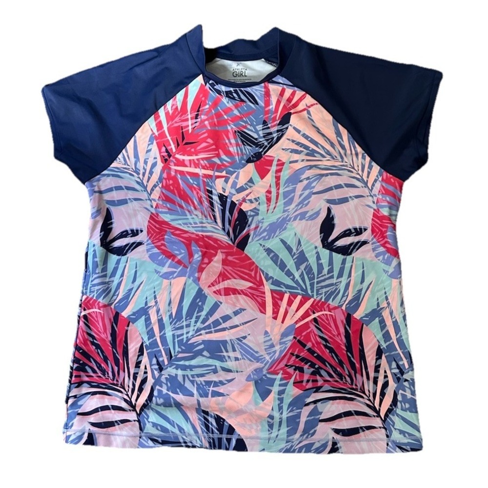 Athleta‎ Girls Swim Palm Oasis Rash Guard Short Sleeve Top Size XXL 16 Beach